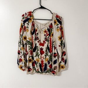 Soft Surroundings Banjaro Gauze Embroidered Floral Top